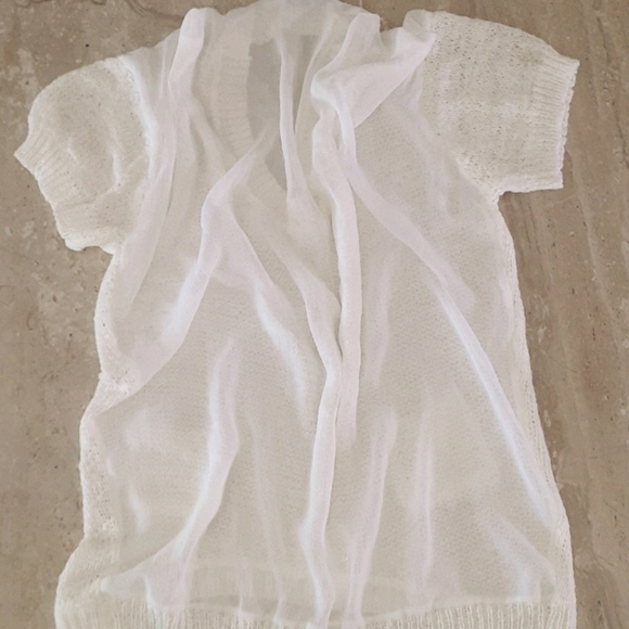 Cream Top Sweater Chiffon an Knit Short Sleeve Baggy Slouch - Picture 7 of 8